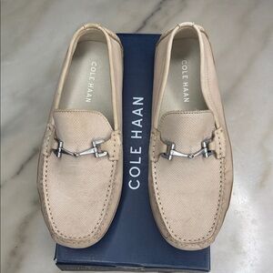 Cole Haan Men's Beige Loafers with Silver Accents